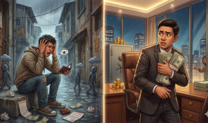 Ilustrasi orang suka mengeluh dan pelit (gemini ai)