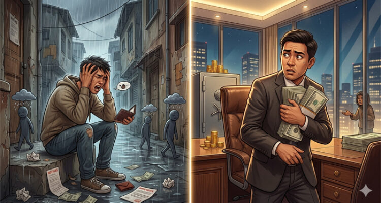 Ilustrasi orang suka mengeluh dan pelit (gemini ai)