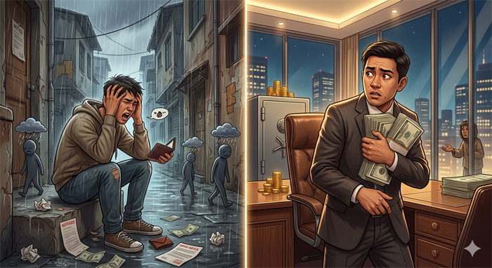 Ilustrasi orang suka mengeluh dan pelit (gemini ai)