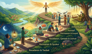 Ilustrasi tangga akhlak mulia (gemini ai)