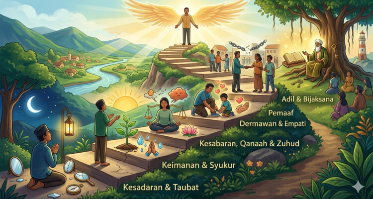 Ilustrasi tangga akhlak mulia (gemini ai)
